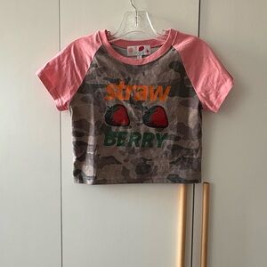 Cute Strawberry Camo tee Shirt - Pink & Green, women one size